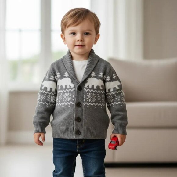 Joe Fresh Polar Bear Shawl-Collar Knit Cardigan Sweater 3T - Picture 1 of 8